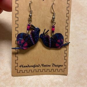 Handcrafted in Peru Spirit of Nature Beaded Dangle Earrings Snails Goblincore